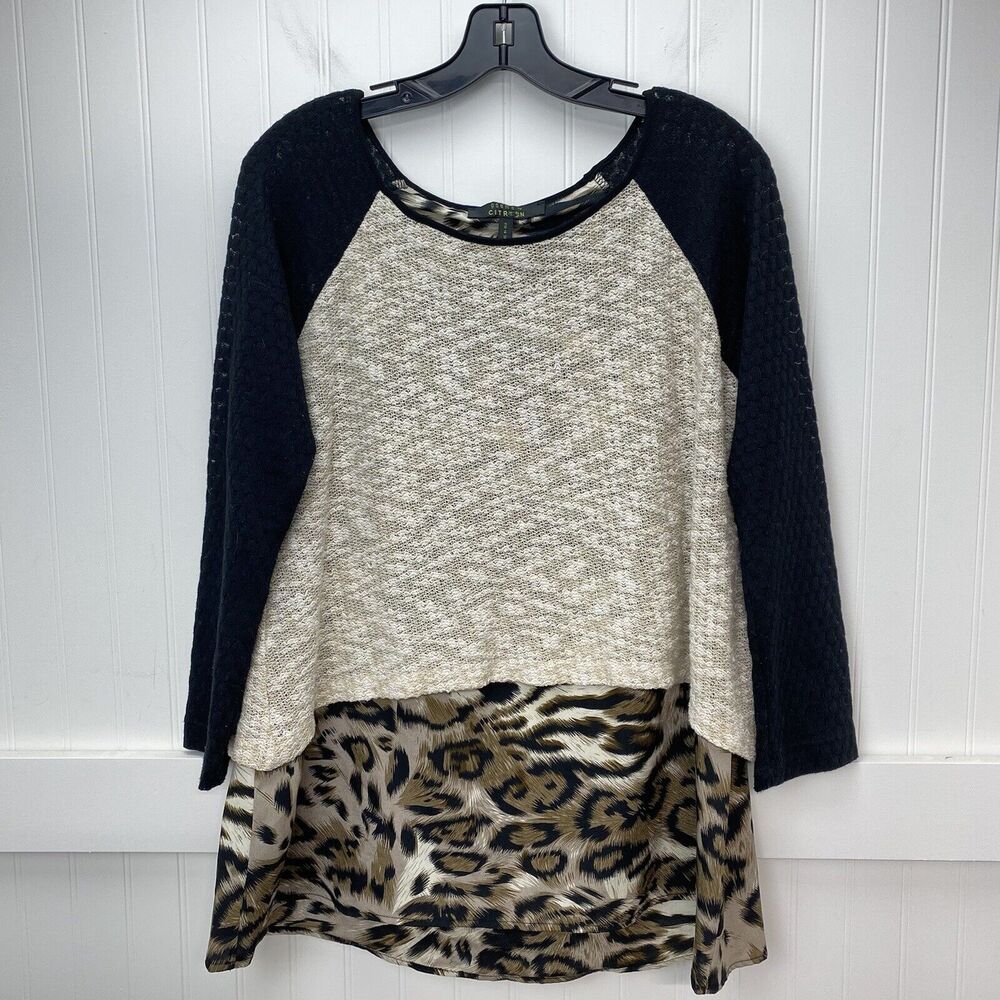 Animal Print Layered Tunic Top Poeme By Citron Sz Medium Split Back Tiered Long